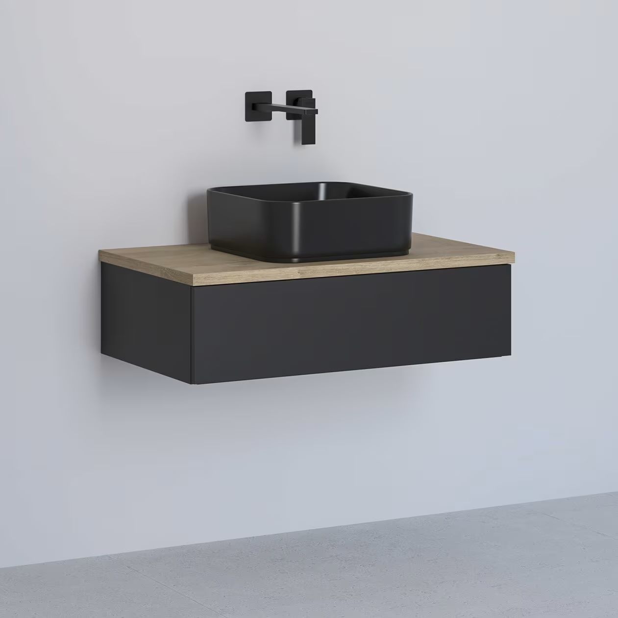 Kronenbach Cube Schrank mit Arbeitsplatte 81x48.7x23.5 cm Unterschrank hängend schwarz-eiche KBWTKOWTL811SMGH