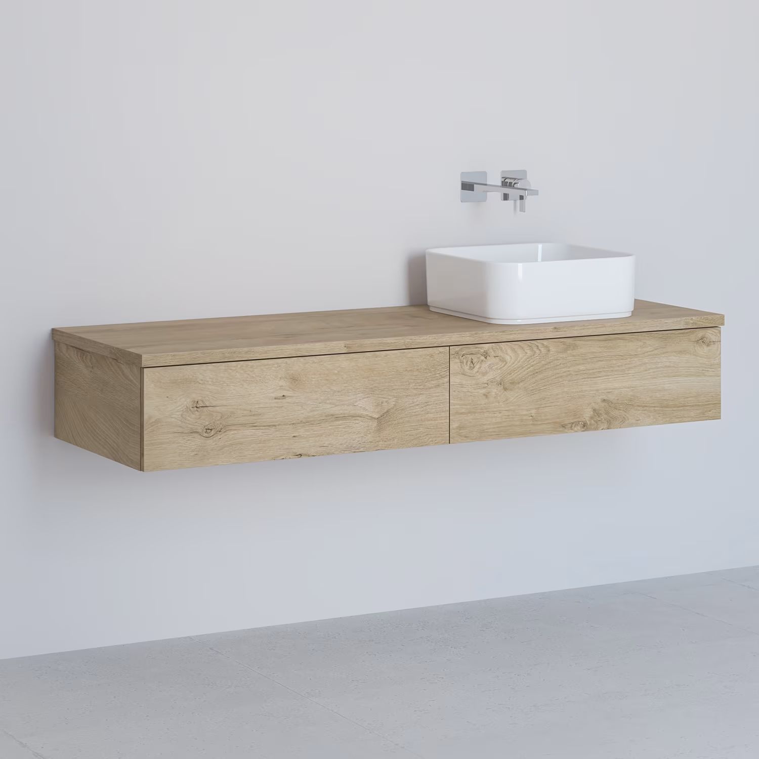 Kronenbach Cube Schrank mit Arbeitsplatte 141x48.7x23.5 cm Unterschrank hängend eiche KBWTKOWTL1412GH