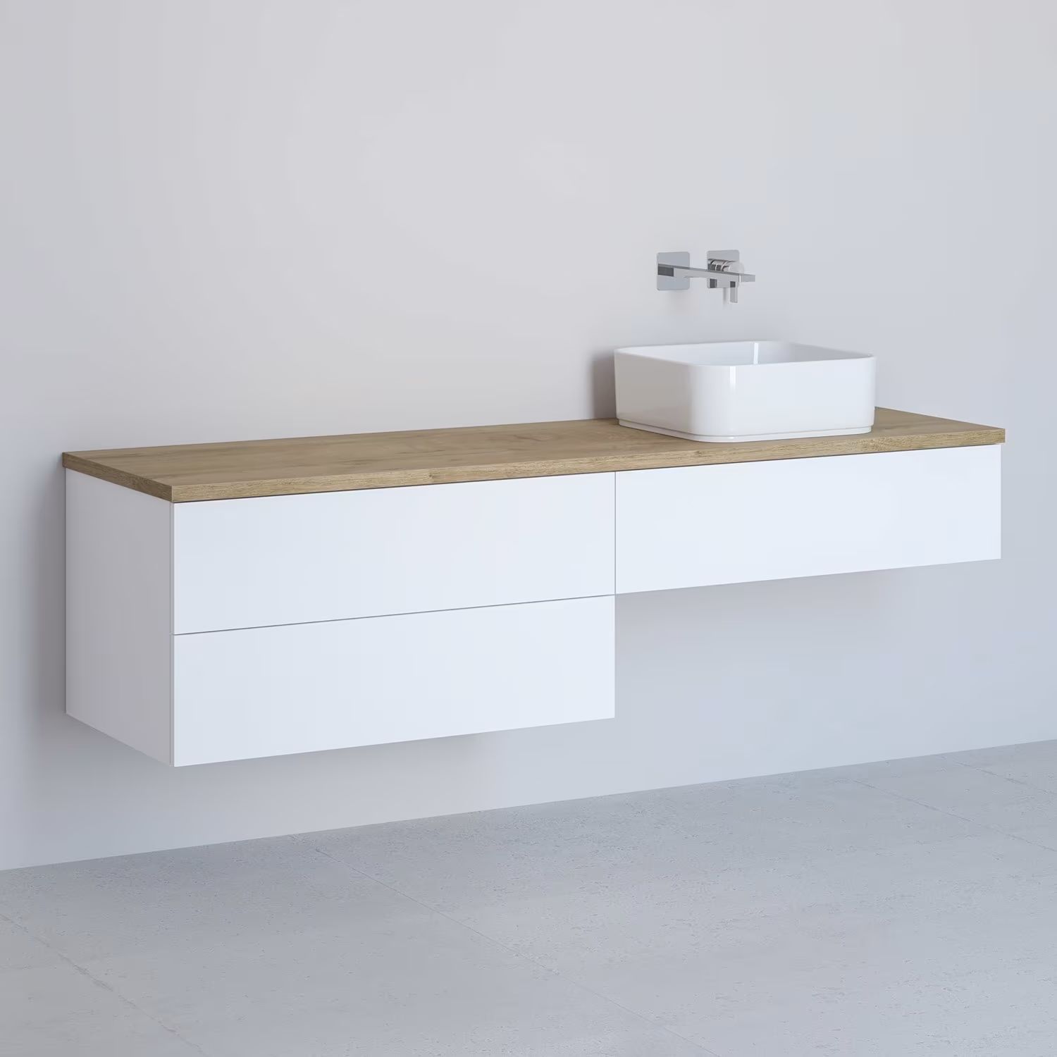 Kronenbach Cube Schrank mit Arbeitsplatte 161x48.7x44.5 cm Unterschrank hängend weiß-eiche KBWTKOWTL1613WHGH