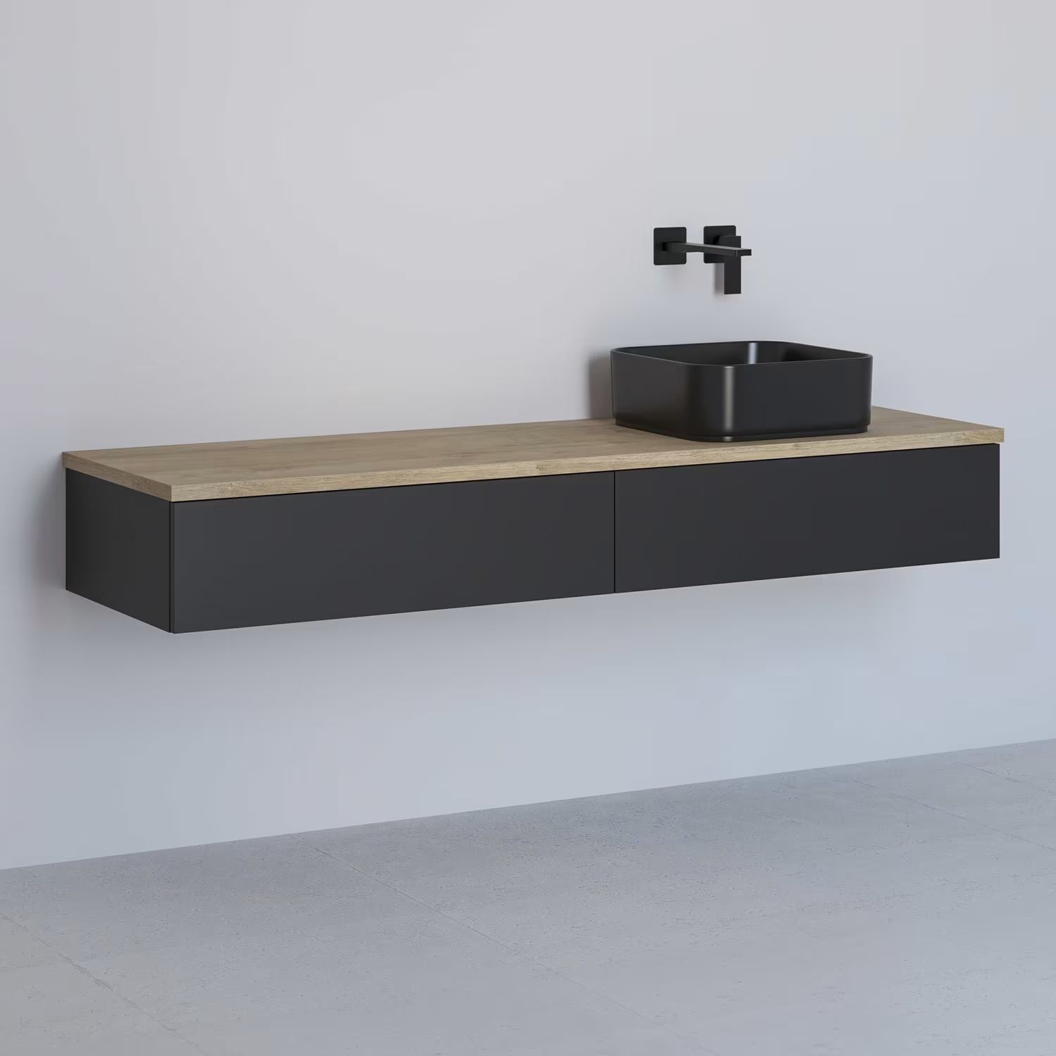 Kronenbach Cube Schrank mit Arbeitsplatte 161x48.7x23.5 cm Unterschrank hängend schwarz-eiche KBWTKOWTL1612SMGH