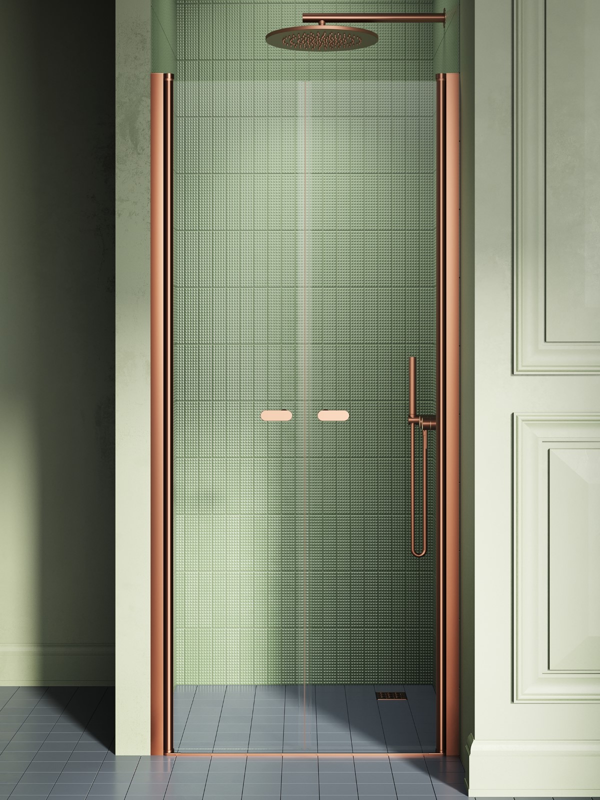 New Trendy New Soleo Copper Brushed Duschtüren 130 cm aufklappbar kupfer gebürstet/durchsichtiges Glas D-0548A