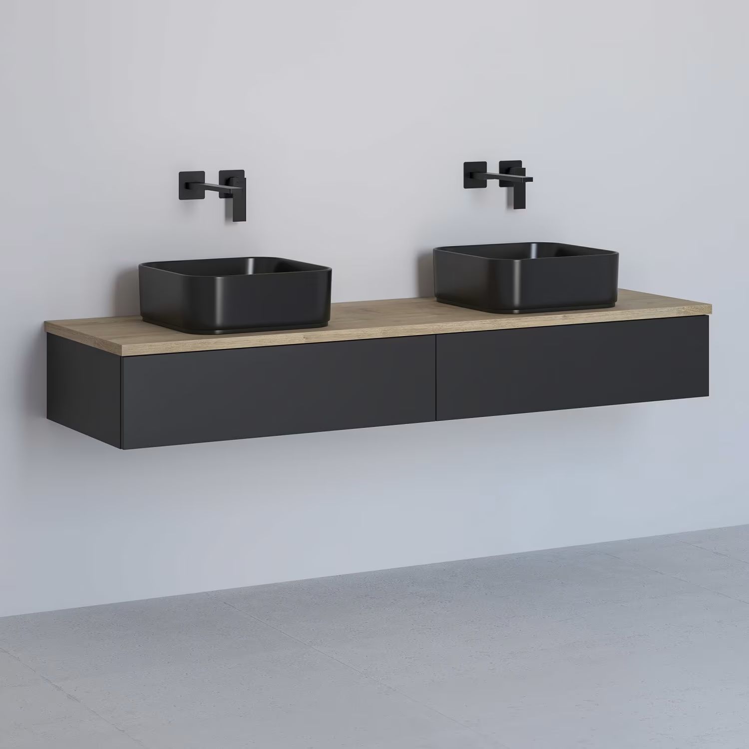 Kronenbach Cube Schrank mit Arbeitsplatte 161x48.7x23.5 cm Unterschrank hängend schwarz-eiche KBWTKOWT1612SMGH