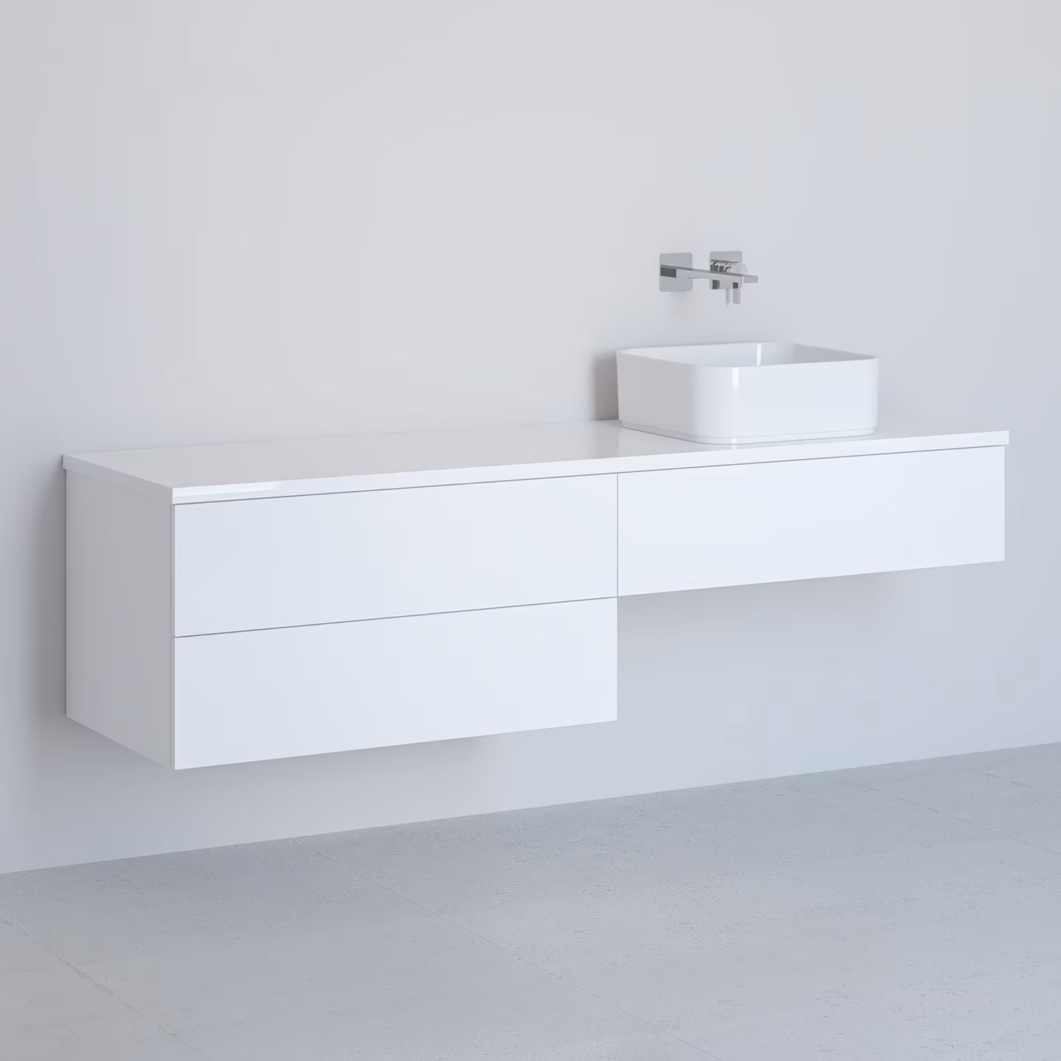 Kronenbach Cube Schrank mit Arbeitsplatte 161x48.7x44.5 cm Unterschrank hängend weiß KBWTKOWTL1613WH