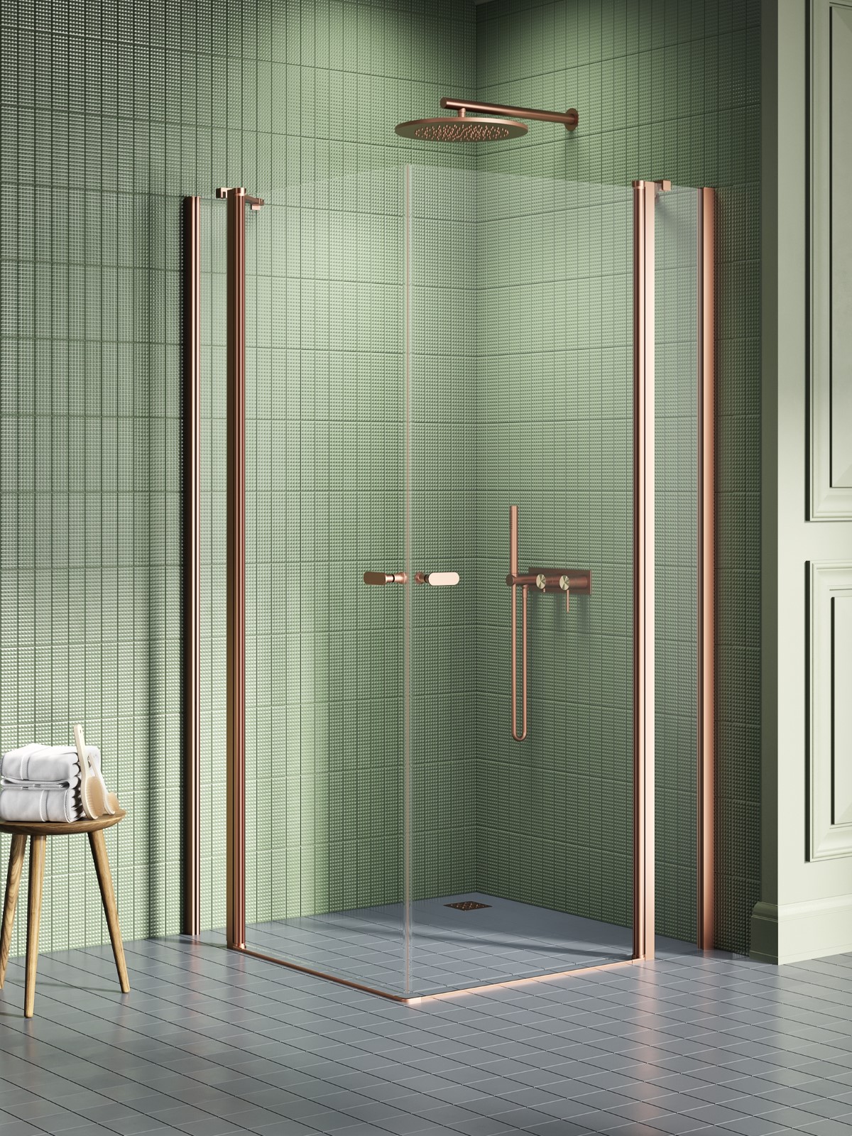 New Trendy New Soleo Copper Brushed Dusche 100x100 cm quadratisch kupfer gebürstet/durchsichtiges Glas K-2021