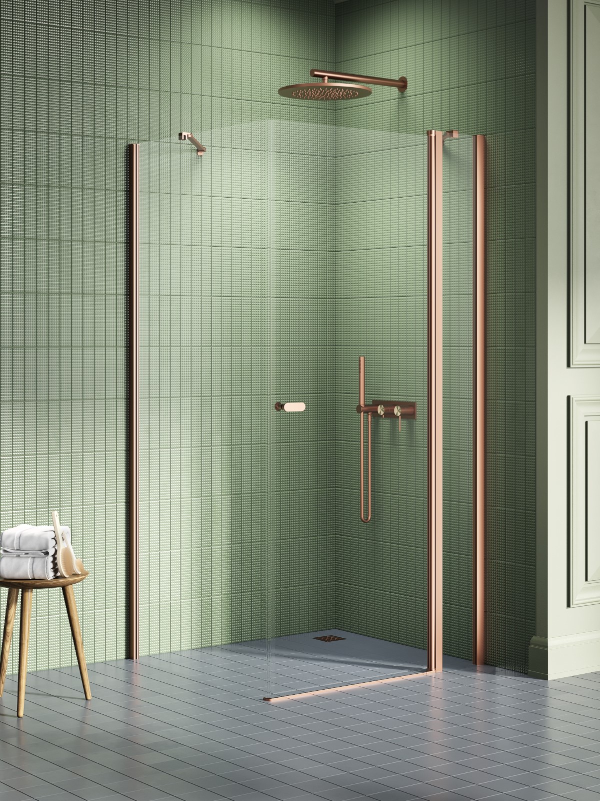 New Trendy New Soleo Copper Brushed Dusche 110x90 cm rechteckig kupfer gebürstet/durchsichtiges Glas K-1997