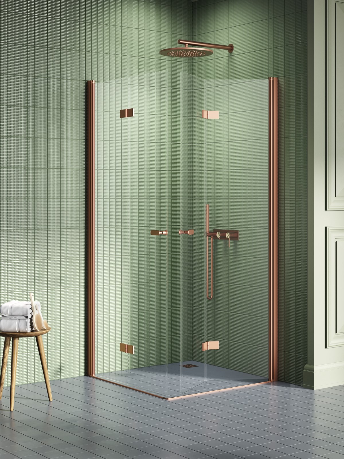 New Trendy New Soleo Copper Brushed Dusche 90x80 cm rechteckig kupfer gebürstet/durchsichtiges Glas K-2081
