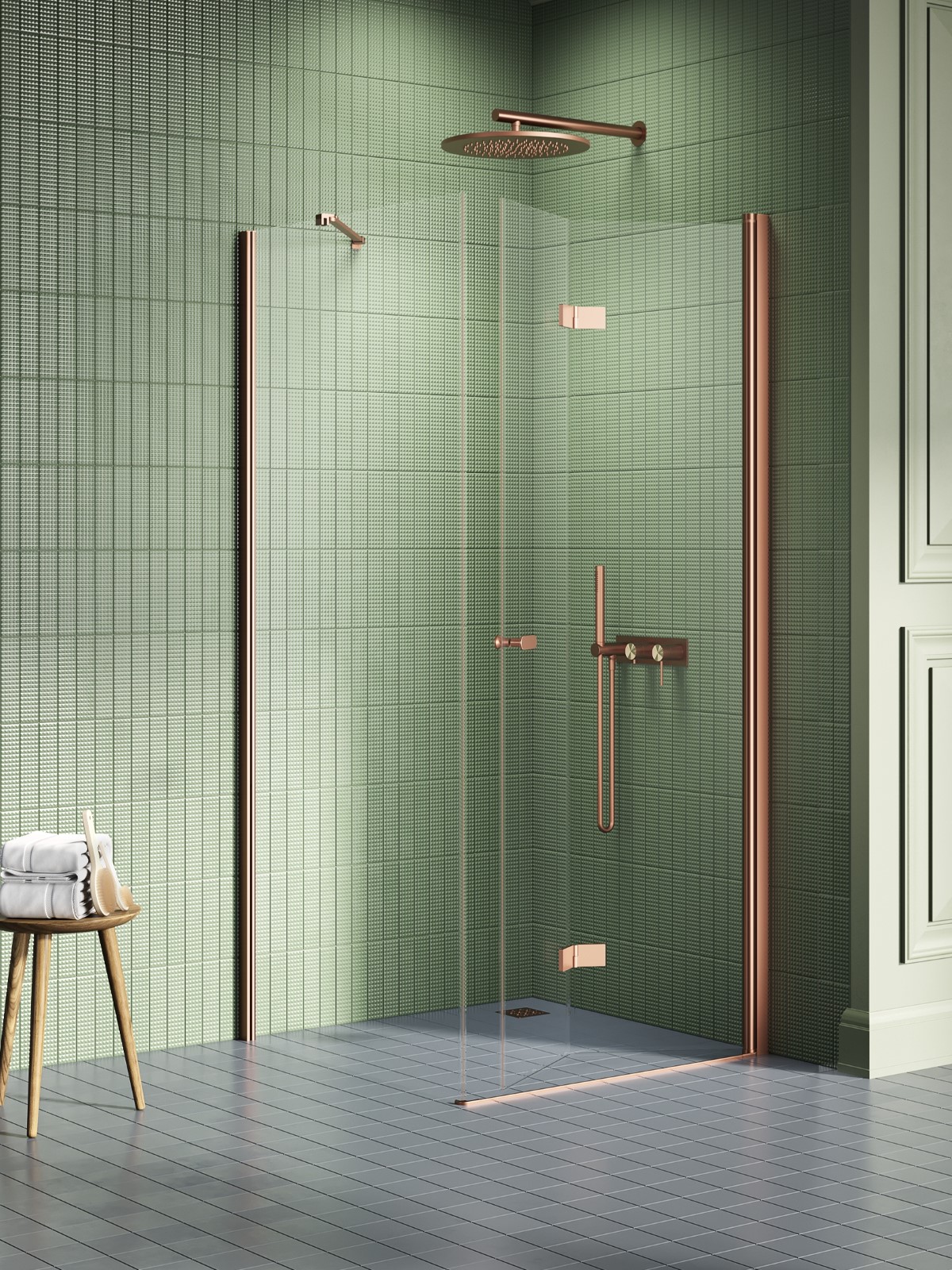 New Trendy New Soleo Copper Brushed Dusche 90x80 cm rechteckig kupfer gebürstet/durchsichtiges Glas K-2064