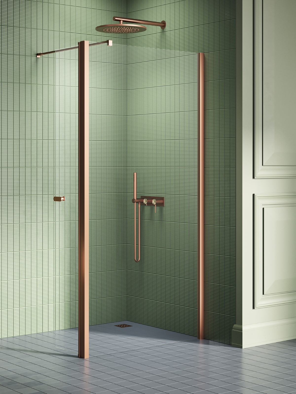 New Trendy New Soleo Copper Brushed Begehbare Duschwand 90 cm kupfer gebürstet/durchsichtiges Glas K-2118