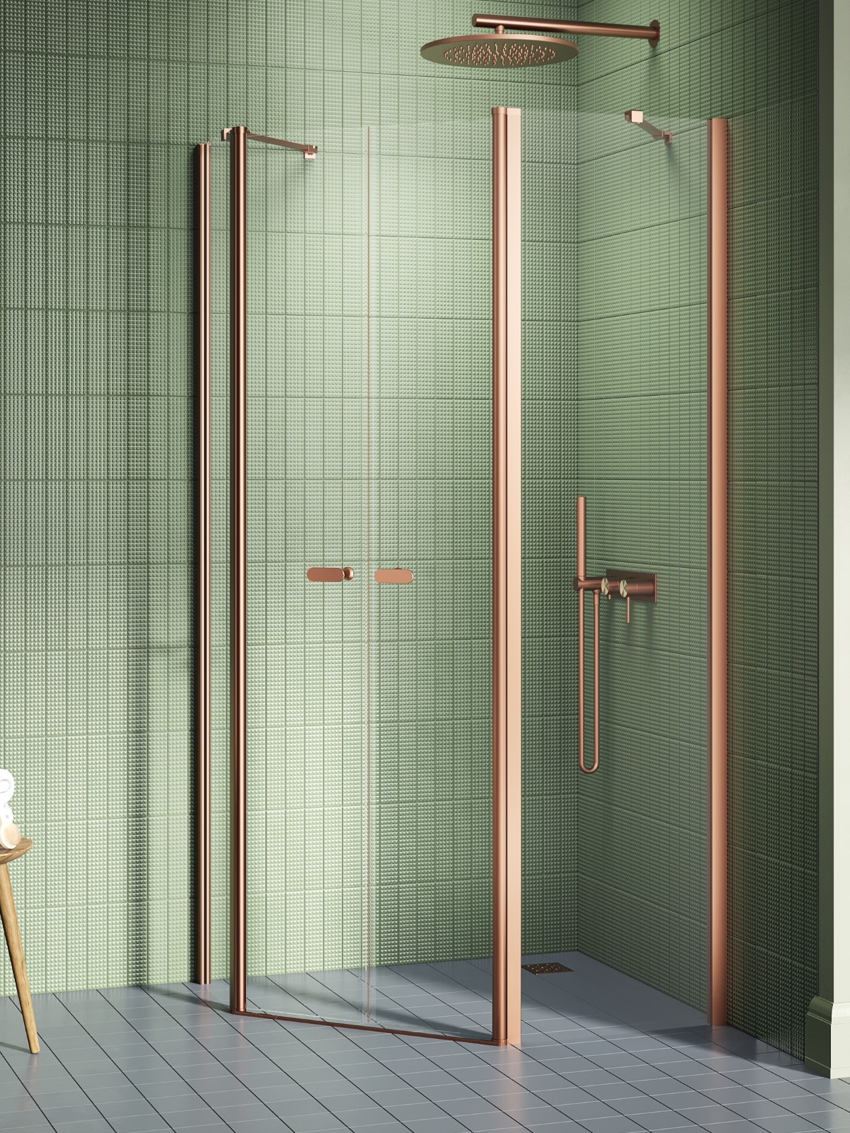 New Trendy New Soleo Copper Brushed Dusche 100x80 cm kupfer gebürstet/durchsichtiges Glas K-1706