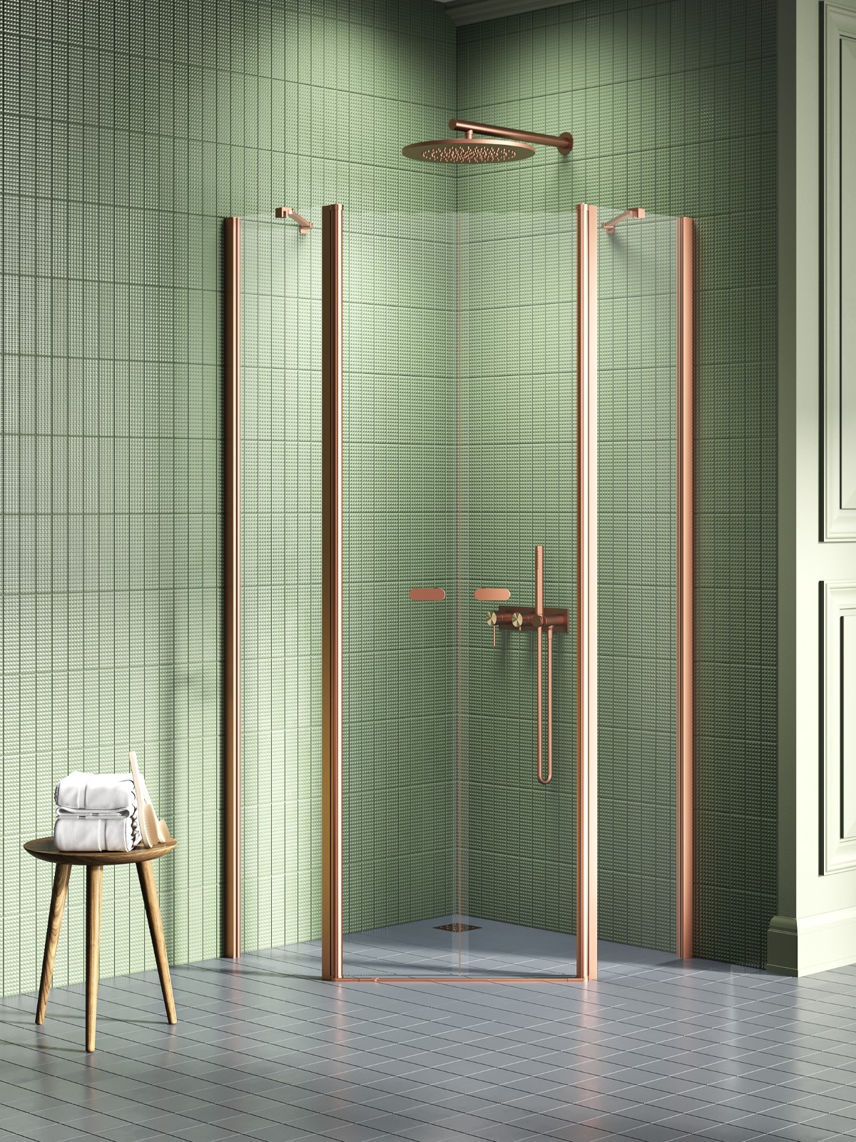 New Trendy New Soleo Copper Brushed Dusche 80x80 cm kupfer gebürstet/durchsichtiges Glas K-1704