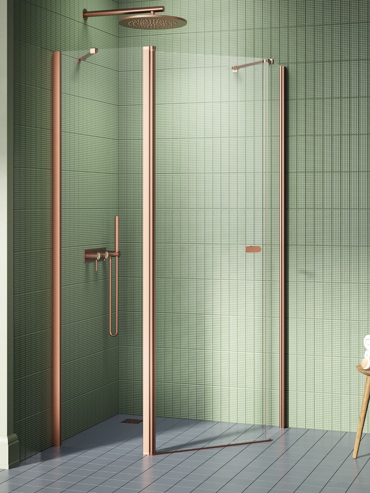 New Trendy New Soleo Copper Brushed Dusche 100x80 cm kupfer gebürstet/durchsichtiges Glas K-1703