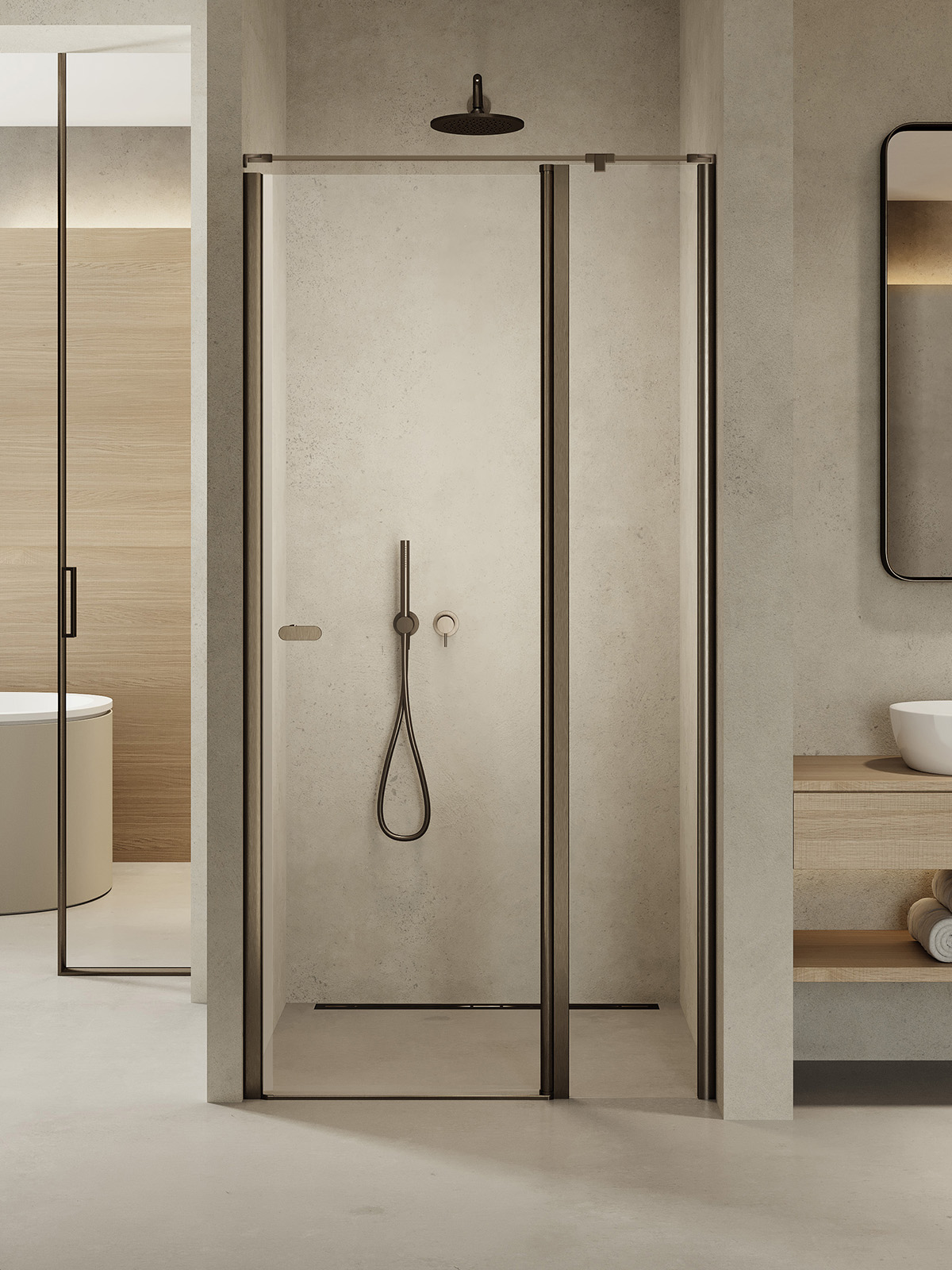 New Trendy New Soleo Gunmetal Brushed Duschtüren 100 cm aufklappbar graphit gebürstet/durchsichtiges Glas D-0561A-WP