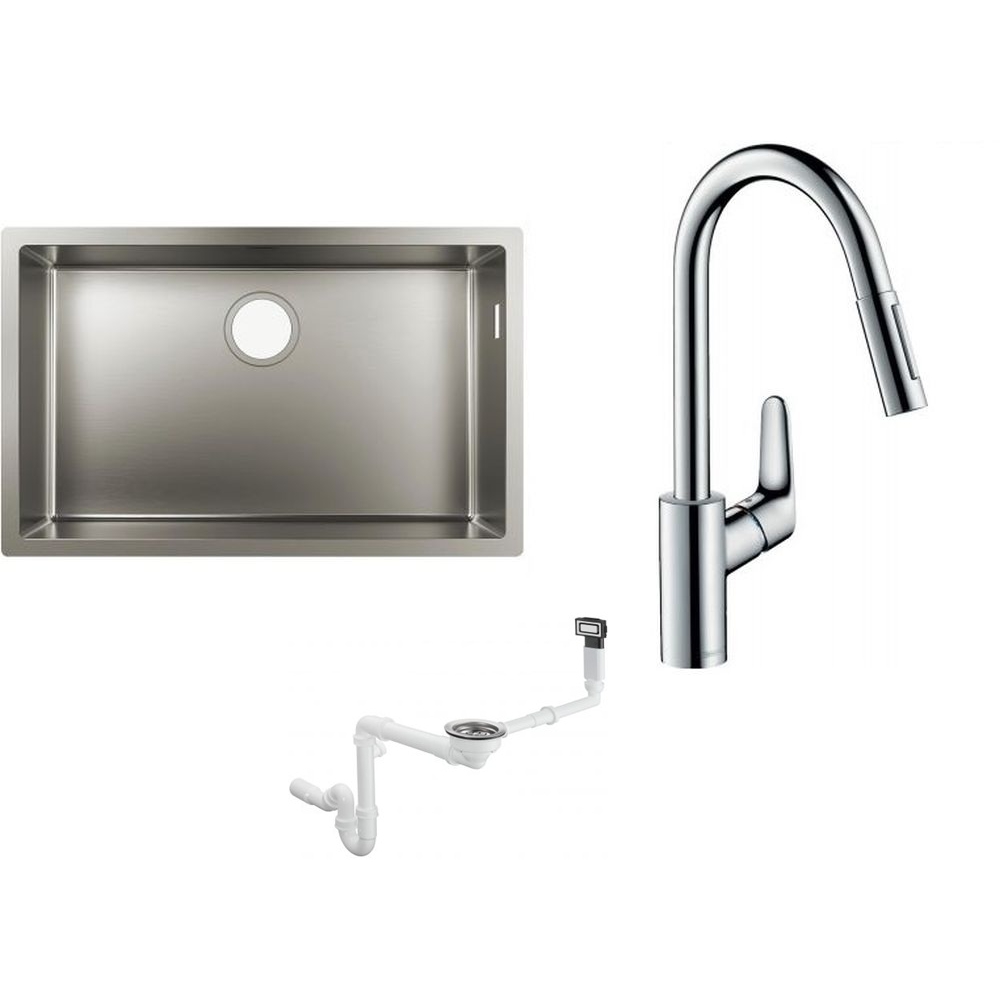 Set Stahlspüle Hansgrohe S 71 43428800, Küchenarmatur Hansgrohe Focus M41 31815000, 43921800
