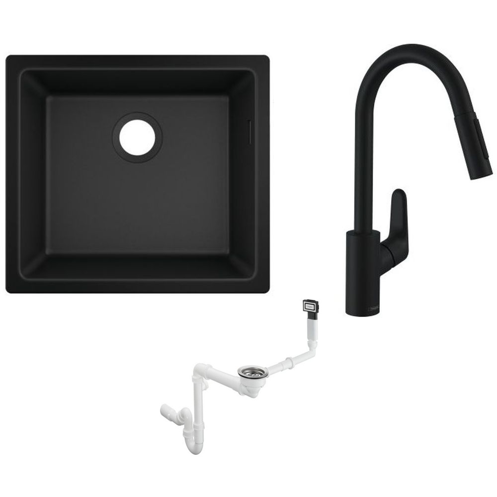 Set Granitspüle Hansgrohe S 51 43431170, Küchenarmatur Hansgrohe Focus 31815670, 43927000