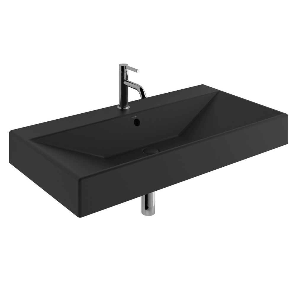 Kludi Resa Waschbecken mit Ablaufstopfen 101x50 cm rechteckig Möbel-Aufsatzwaschbecken schwarz 59WW10139