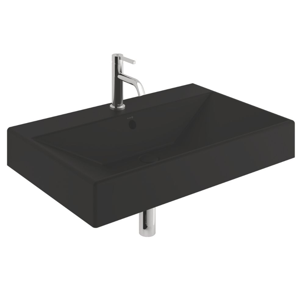 Kludi Resa Waschbecken mit Ablaufstopfen 81x50 cm rechteckig Möbel-Aufsatzwaschbecken schwarz 59WW8139