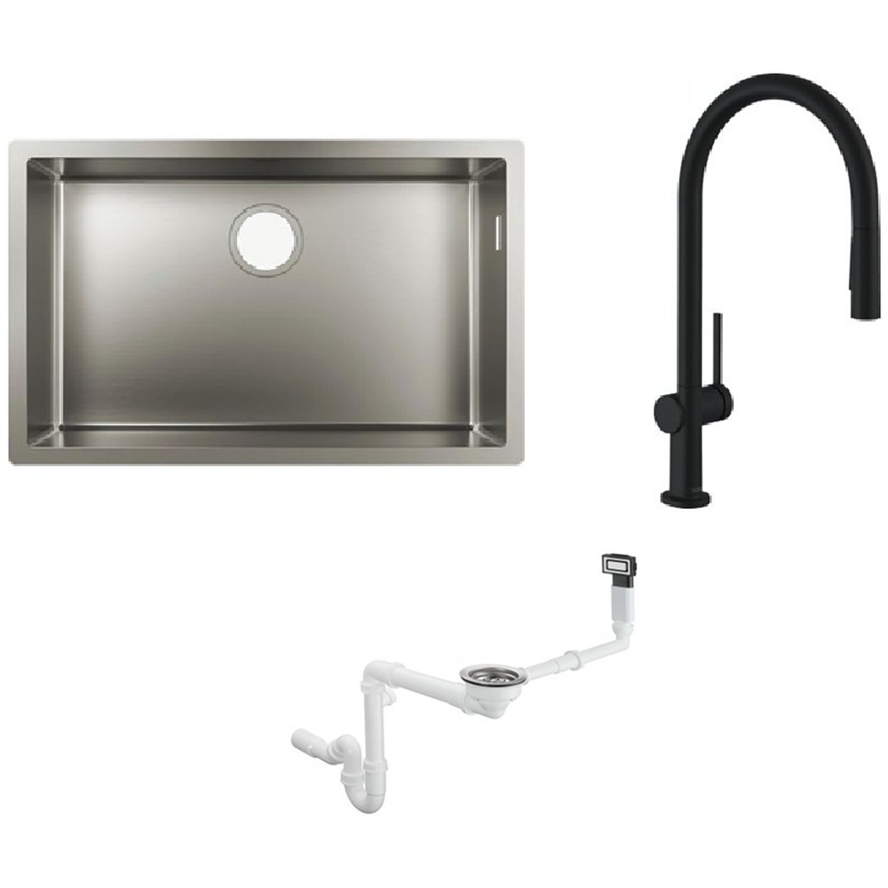 Set Küchenarmatur Hansgrohe Talis M54 72801670, Stahlspüle Hansgrohe S 71 43428800, 43921800