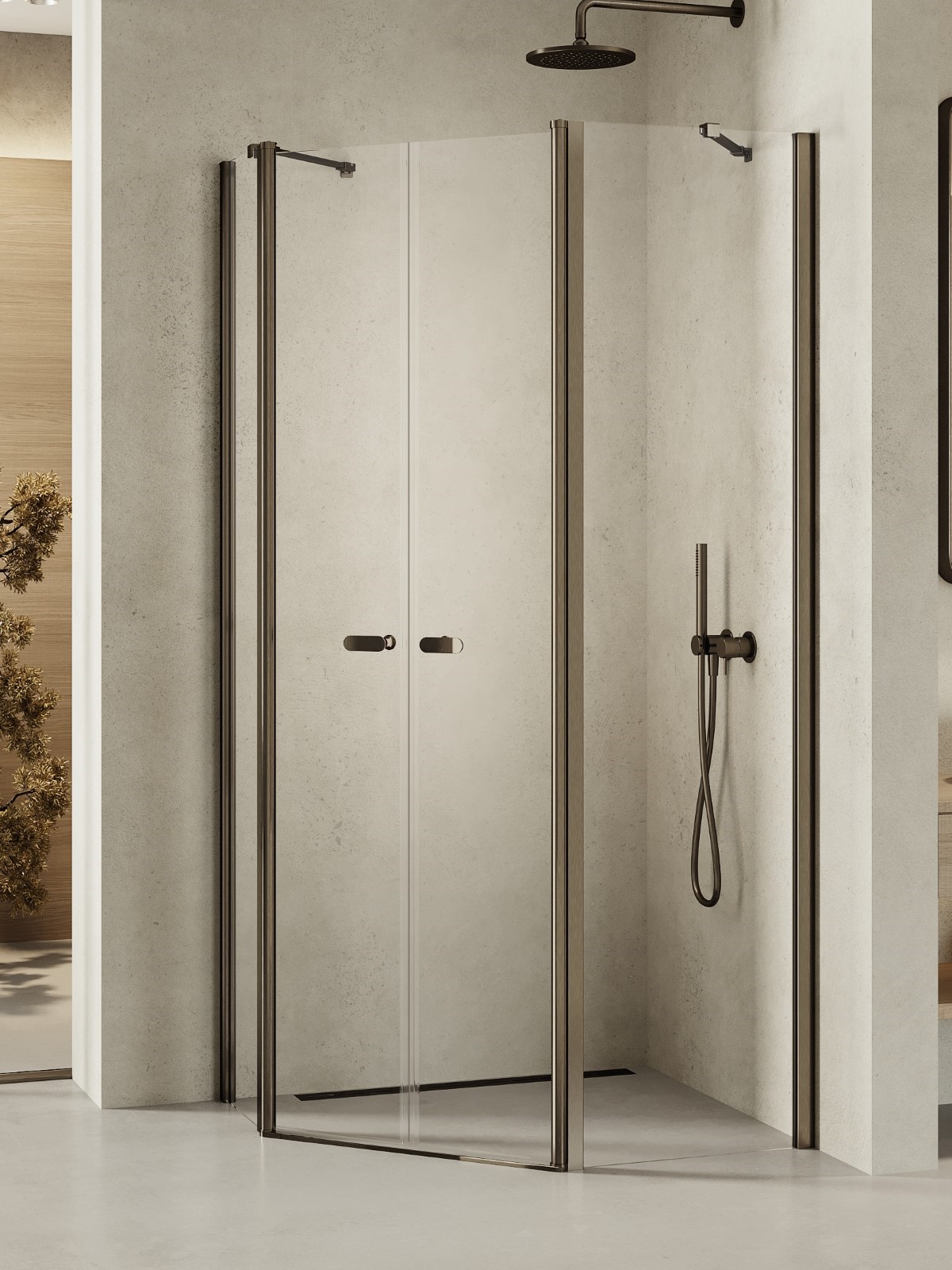 New Trendy New Soleo Gunmetal Brushed Dusche 100x80 cm graphit gebürstet/durchsichtiges Glas K-1713