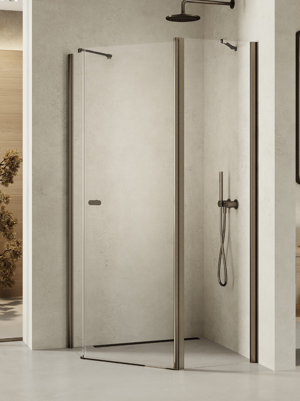 New Trendy New Soleo Gunmetal Brushed Dusche 100x80 cm graphit gebürstet/durchsichtiges Glas K-1710