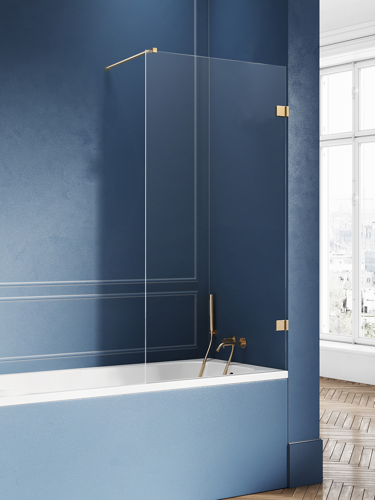 New Trendy Avexa Gold Brushed Badewannenabtrennung 90 cm einteilig gold gebürstet/durchsichtiges Glas EXK-2008-WP
