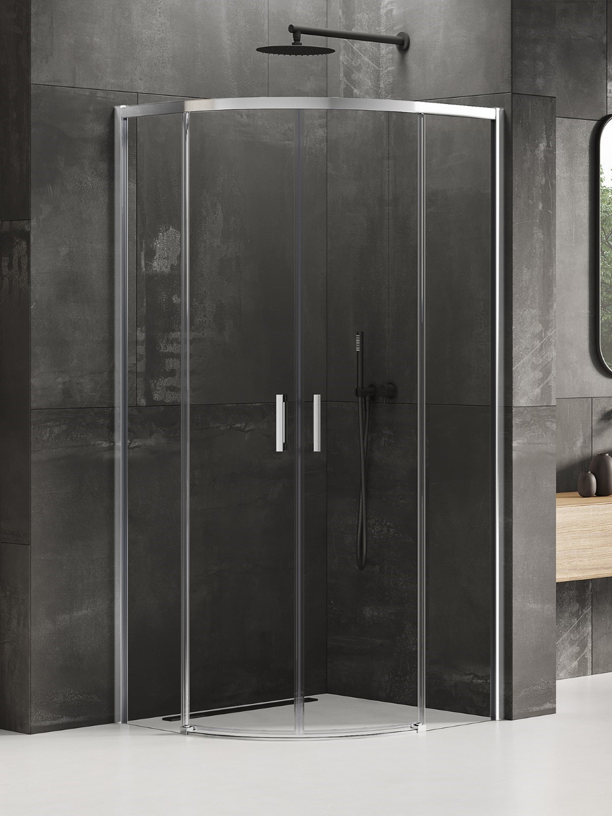 New Trendy Prime Dusche 80x80 cm halbrund chrom Glanz/durchsichtiges Glas K-3554
