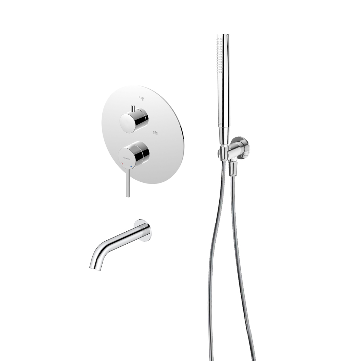 Set Badewannen- und Duscharmatur Oltens Rann 34111100, Auslauf für Badewannenarmatur Oltens Molle 39100100, 37102100, 39304100, 37200100