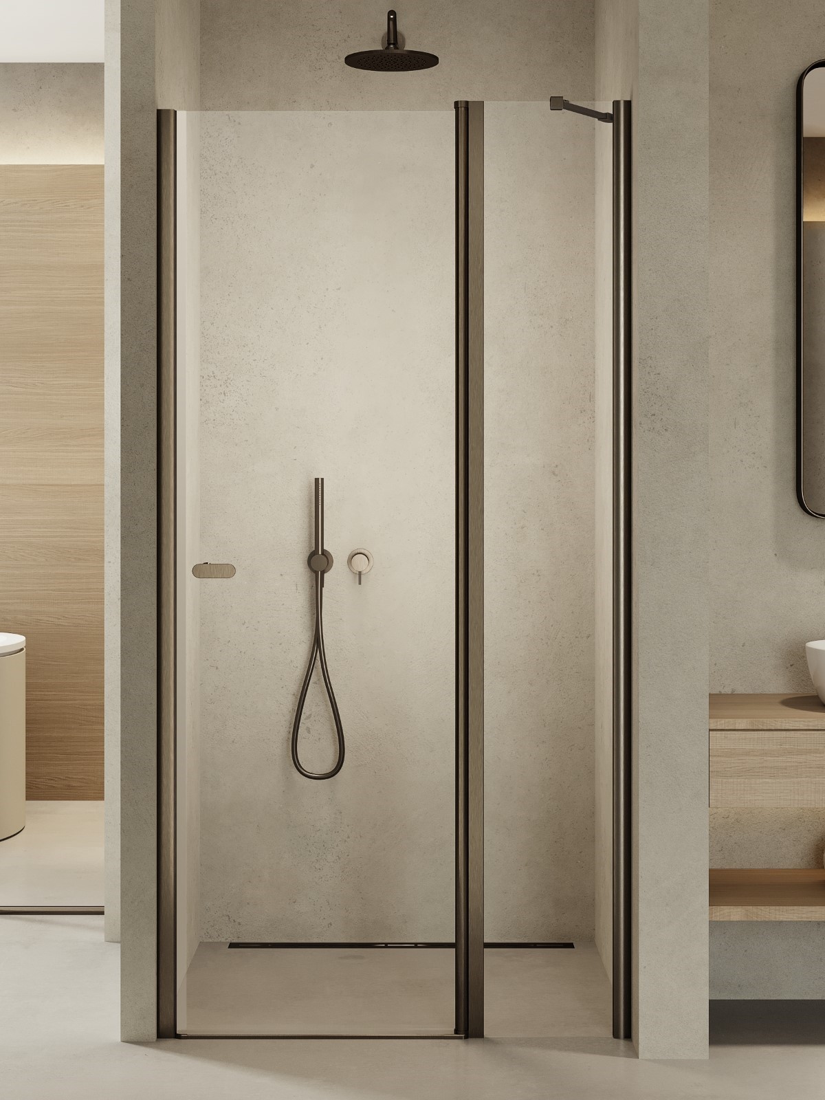 New Trendy New Soleo Gunmetal Brushed Duschtüren 90 cm aufklappbar graphit gebürstet/durchsichtiges Glas D-0560A