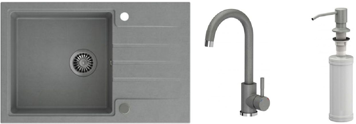 Satz graniteQ-Spüle Quadron Peter HCQP7850SZK, küchenarmatur Quadron Kate 3623500_GR, MFS1001GR