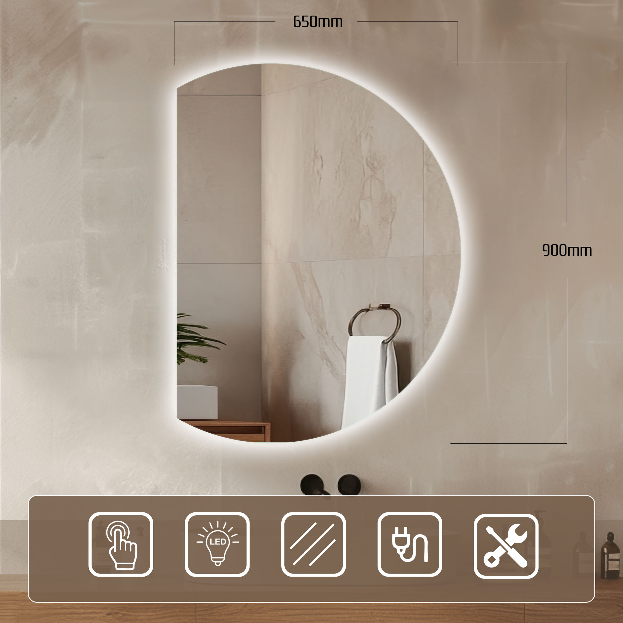 Venti Moon Spiegel 65x90 cm mit Beleuchtung 5907459662948