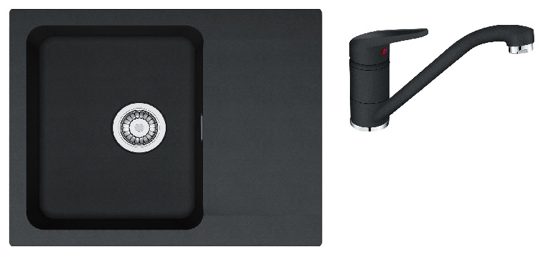 Set Tektonit-Waschbecken Franke Orion 114.0286.441, Küchenarmatur Franke Princess II 115.0470.661