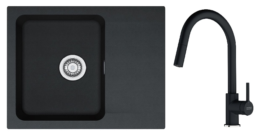 Set Küchenarmatur Franke Lina 115.0626.055, Tektonit-Waschbecken Franke Orion 114.0286.441