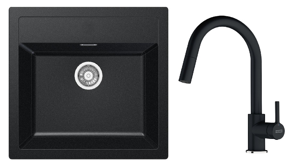 Set Küchenarmatur Franke Lina 115.0626.055, Tektonit-Waschbecken Franke Sirius 114.0205.049