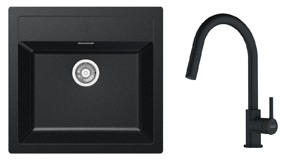 Set Küchenarmatur Franke Lina 115.0626.053, Tektonit-Waschbecken Franke Sirius 114.0205.049