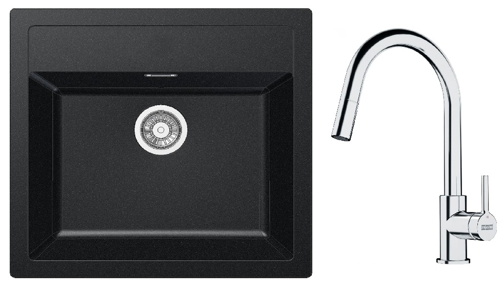 Set Tektonit-Waschbecken Franke Sirius 114.0205.049, Küchenarmatur Franke Lina 115.0693.229