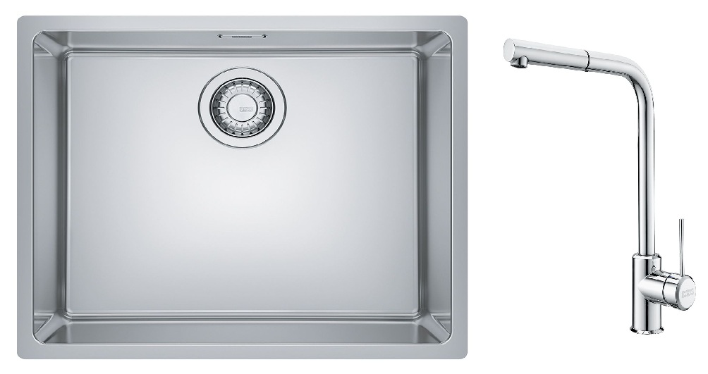 Set Stahlspüle Franke Maris 122.0543.996, Küchenarmatur Franke Sirius Side 115.0668.280