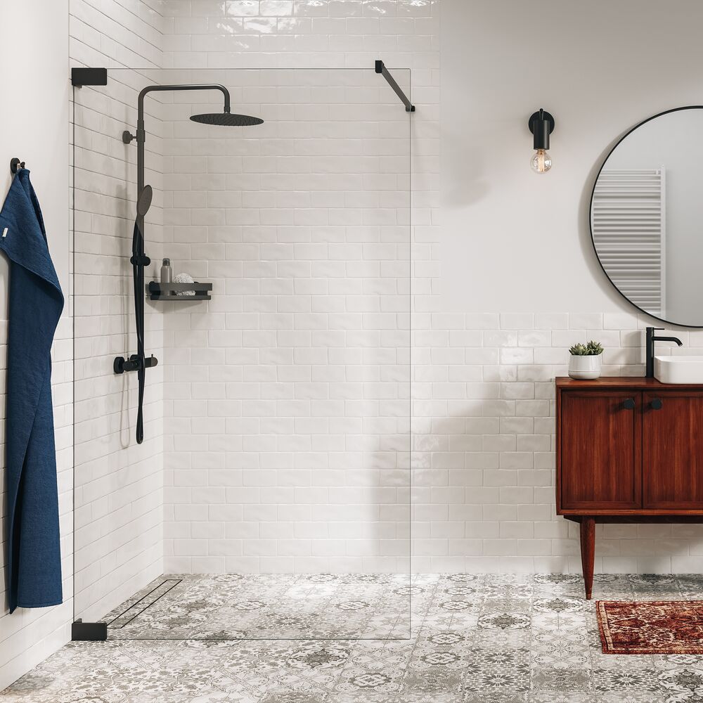 Sealskin Pure Begehbare Duschwand 120 cm schwarz Matte/durchsichtiges Glas PU011206195100