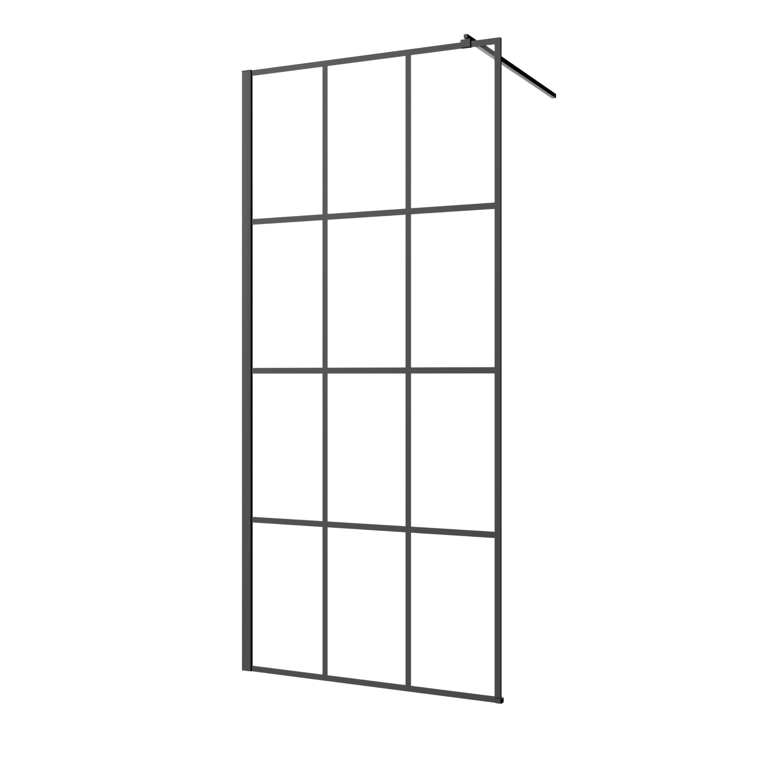 Invena Begehbare Duschwand 90 cm schwarz seidenmatt/Glas mit Muster AK-32-197