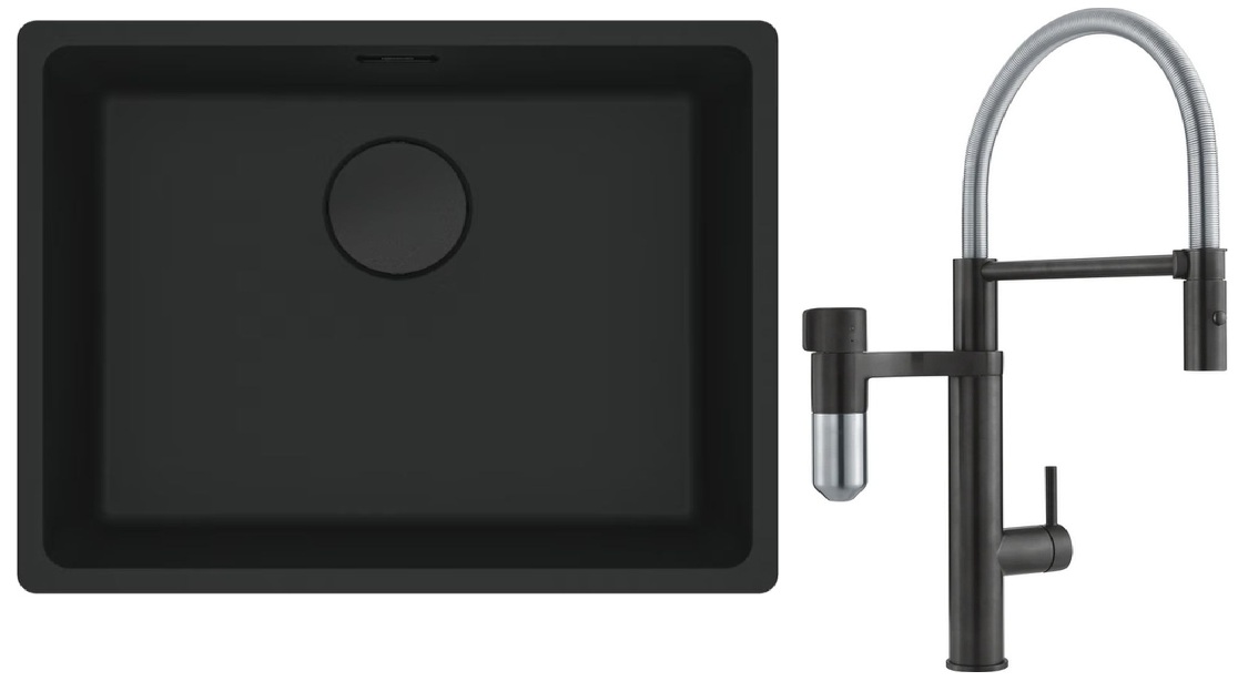 Set Küchenarmatur Franke Vital Semi-Pro 120.0621.313, Granitspüle Franke Maris 125.0697.759