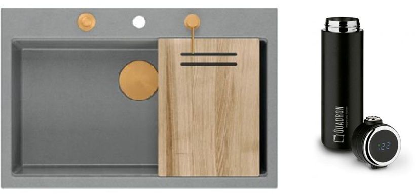 Set GraniteQ-Spüle Quadron Marc HQM7650U5_PVDC1, Thermobecher Quadron M0051