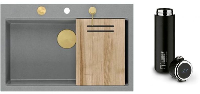 Set GraniteQ-Spüle Quadron Marc HQM7650U5_PVDG1, Thermobecher Quadron M0051