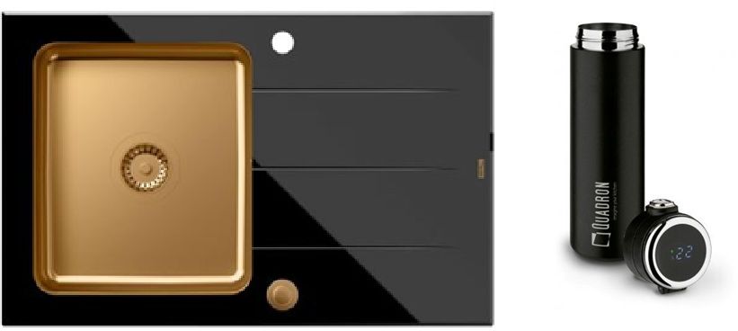 Set Waschbecken aus Glas und Stahl Quadron Ford HB3578SC3C1_P2O, Thermobecher Quadron M0051