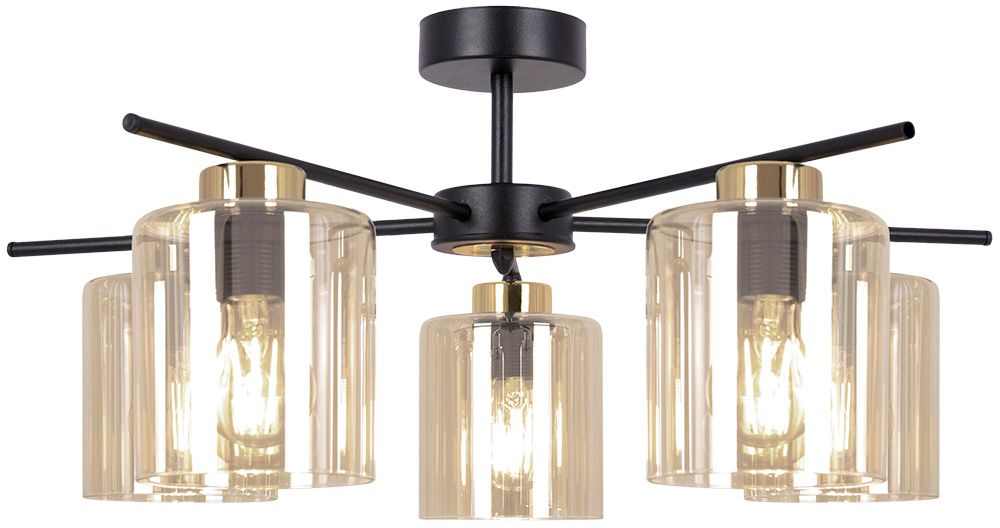 Kaja Aurelia Deckenlampe 5x15 W schwarz-gold-bernstein K-5522