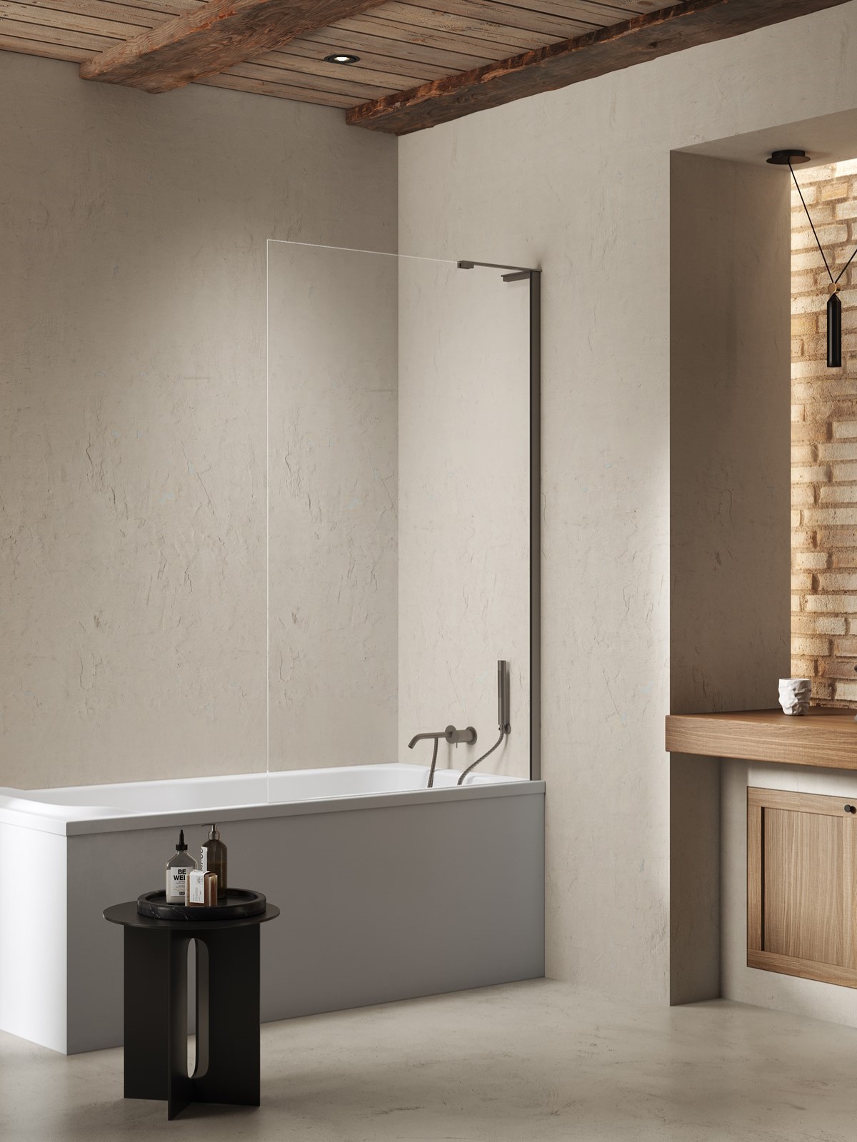 New Trendy Nesta Badewannenabtrennung 70 cm einteilig gebürstet/durchsichtiges Glas P-0223-WL