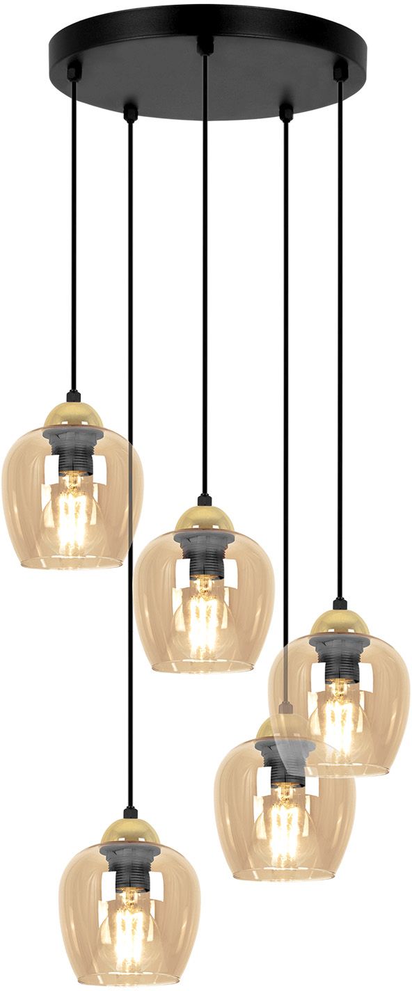 Kaja Tula Pendelleuchte 5x15 W schwarz-gold-bernstein K-5607