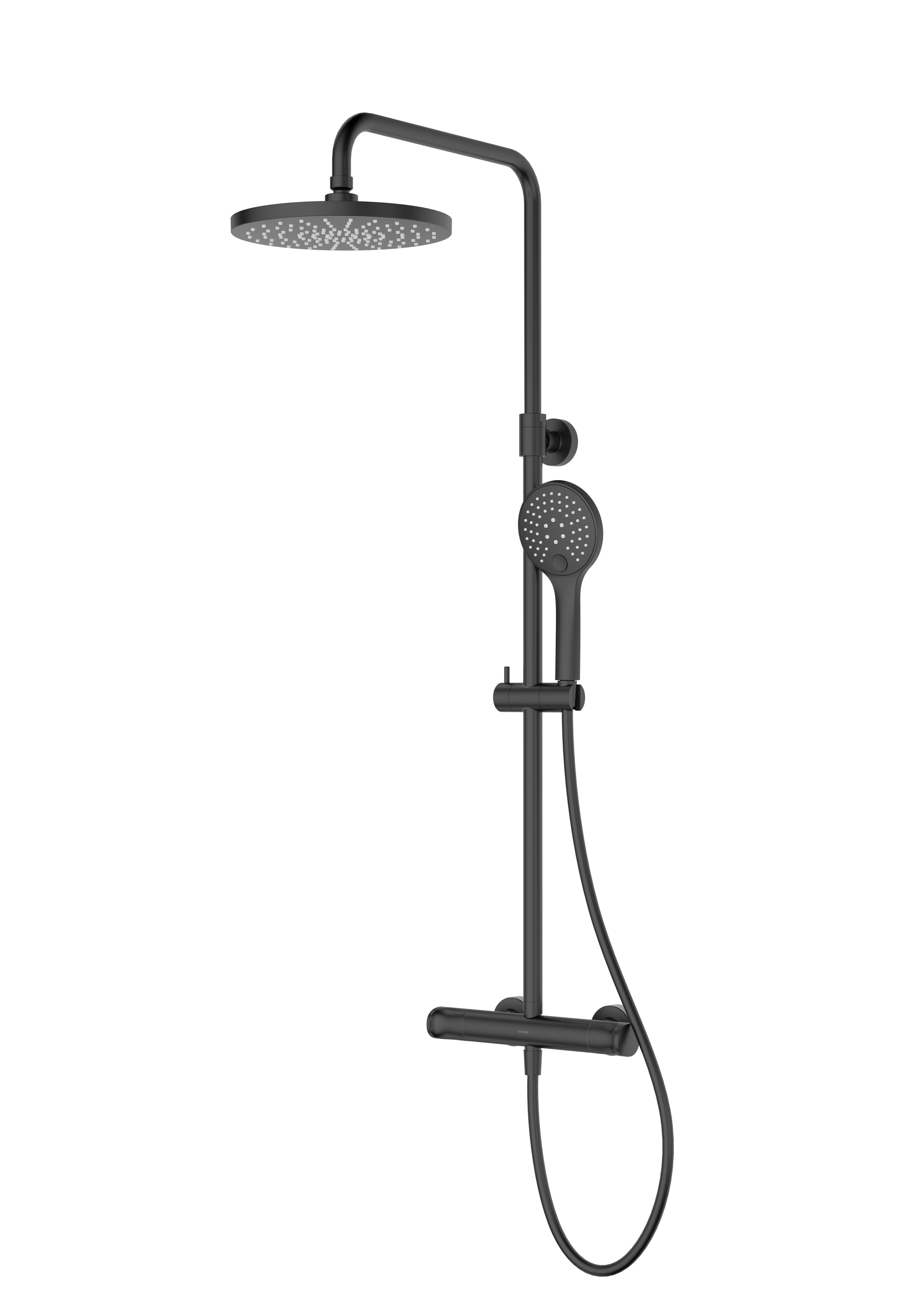 Oltens Vatten Duschset Wandmontage mit Thermostat mit Regenbrause schwarze Matte 36505300