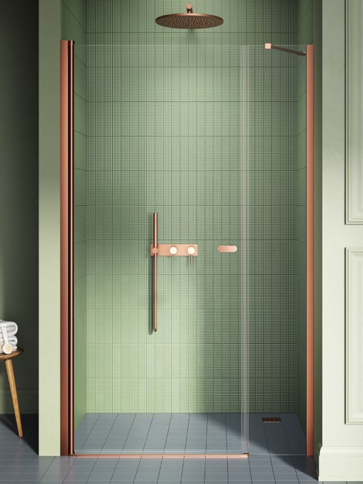 New Trendy New Soleo Duschtüren 100 cm aufklappbar kupfer gebürstet/durchsichtiges Glas D-0946A-WP