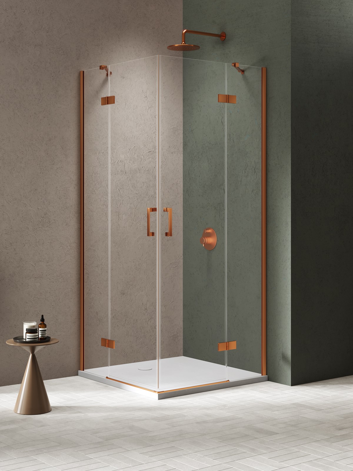 New Trendy Nesta Dusche 90x90 cm kupfer gebürstet/durchsichtiges Glas K-4656
