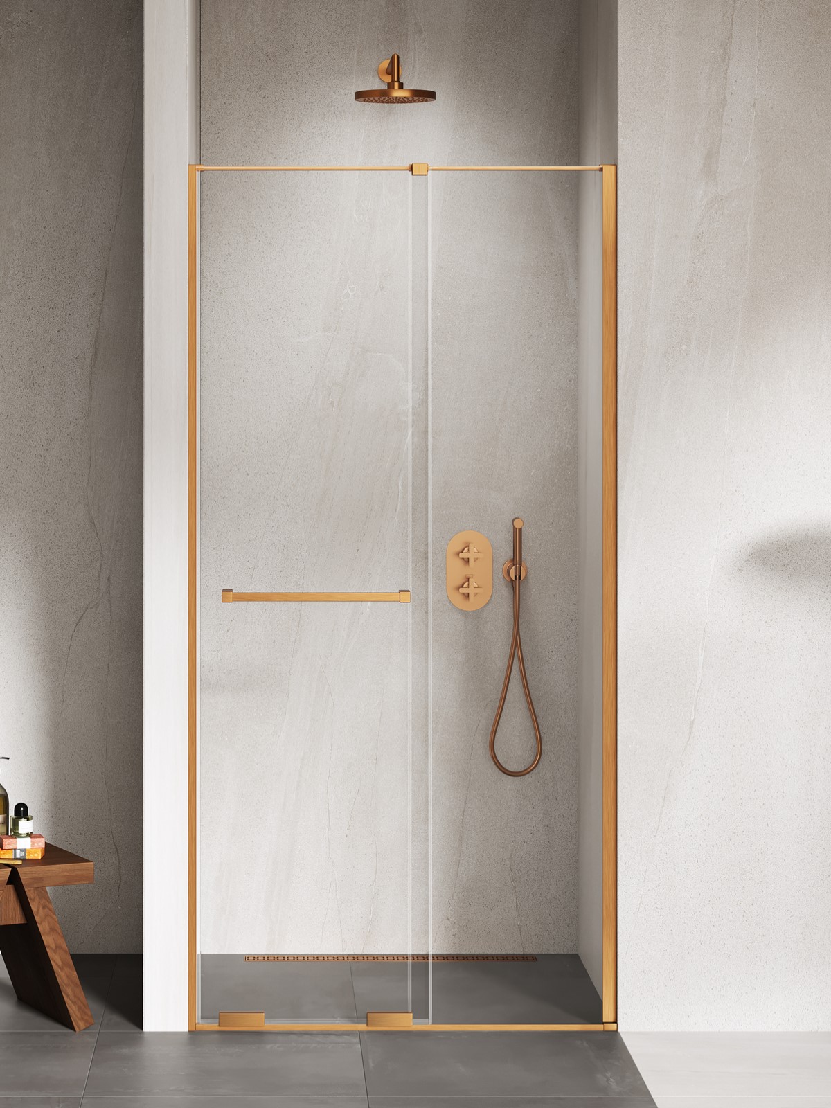 New Trendy Smart Duschtüren 140 cm Schiebe- kupfer gebürstet/durchsichtiges Glas EXK-7656