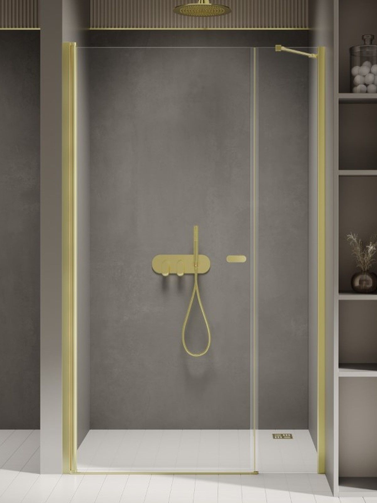 New Trendy New Soleo Light Gold Duschtüren 110 cm aufklappbar gold gebürstet/durchsichtiges Glas D-0941A-WP 