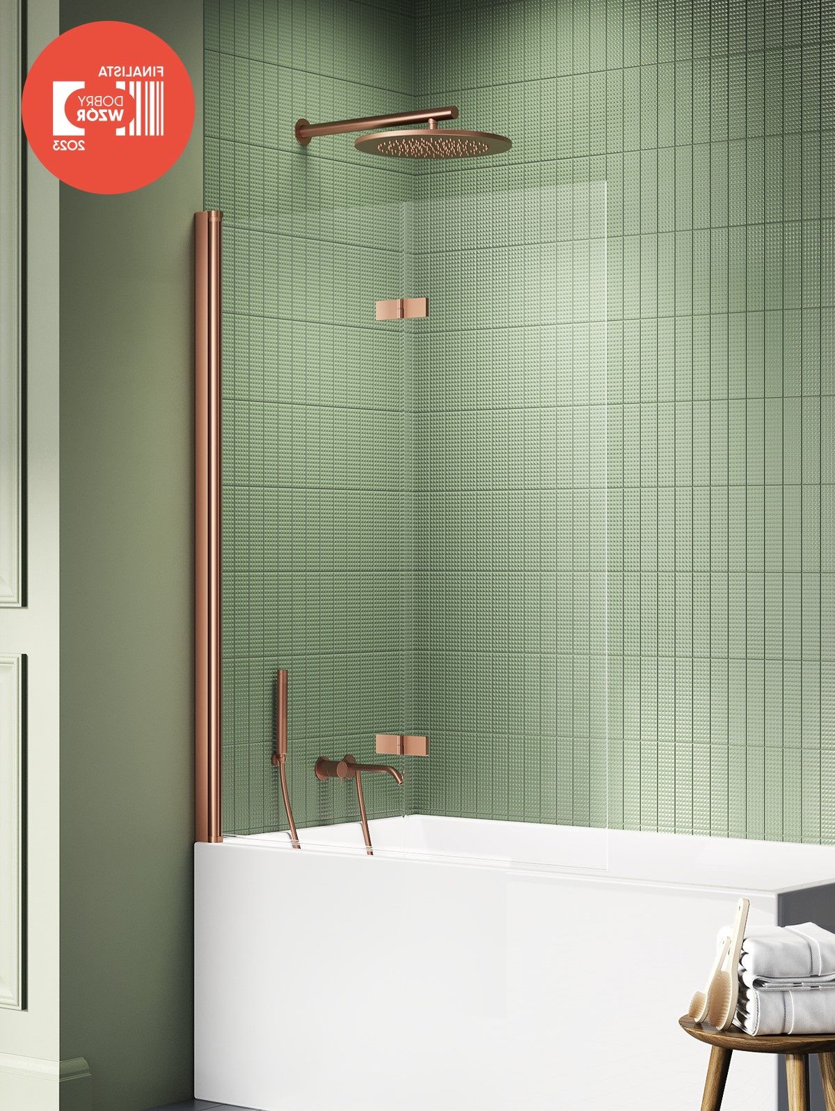 New Trendy New Soleo Badewannenabtrennung 110 cm zweigeteilt kupfer gebürstet/durchsichtiges Glas P-0137